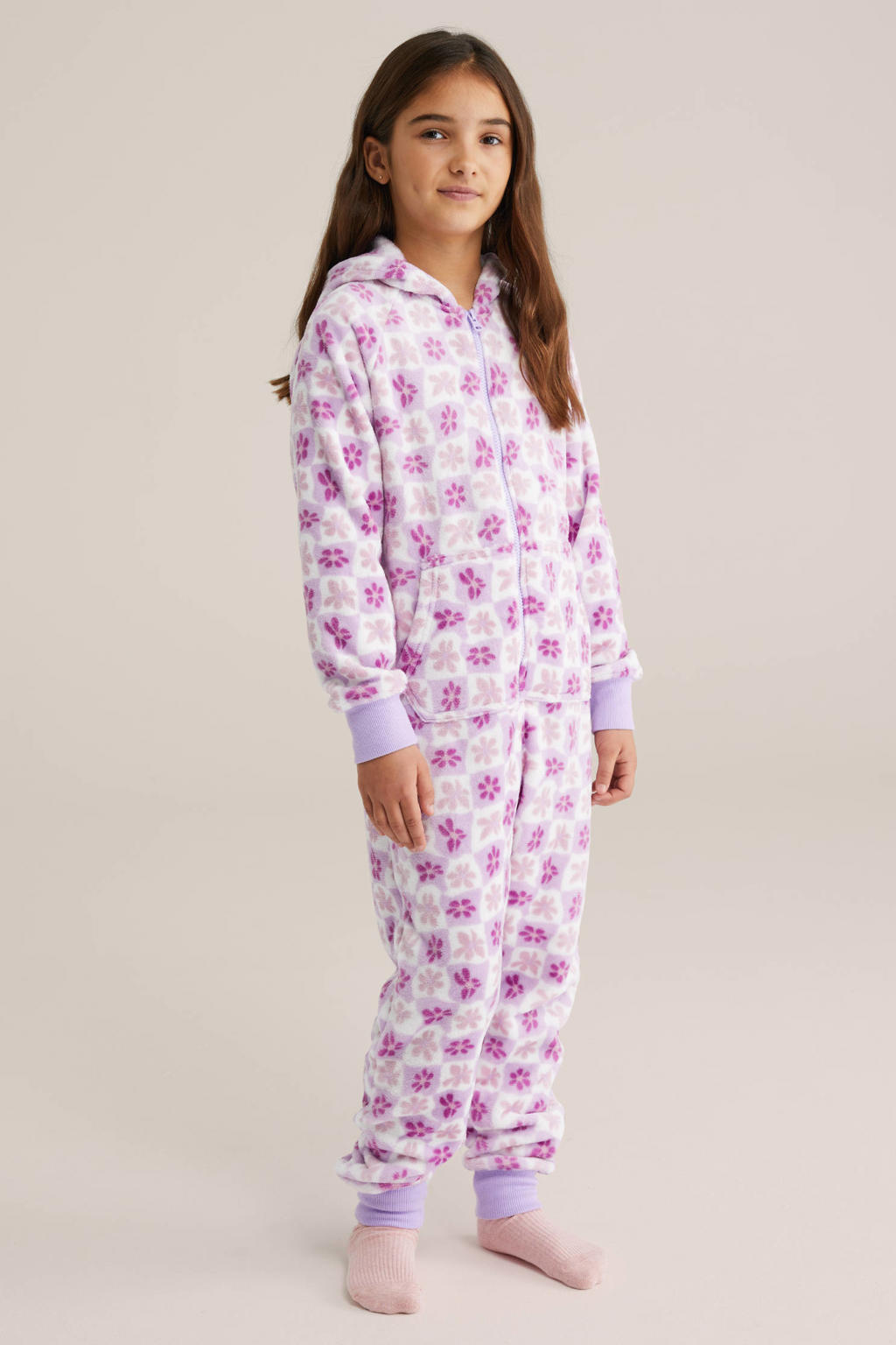 WE Fashion fleece onesie lila/paar