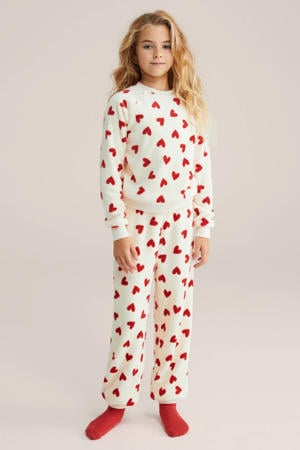 pyjama met hartjes print ecru/rood