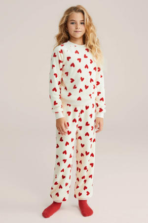 pyjama met hartjes print ecru/rood