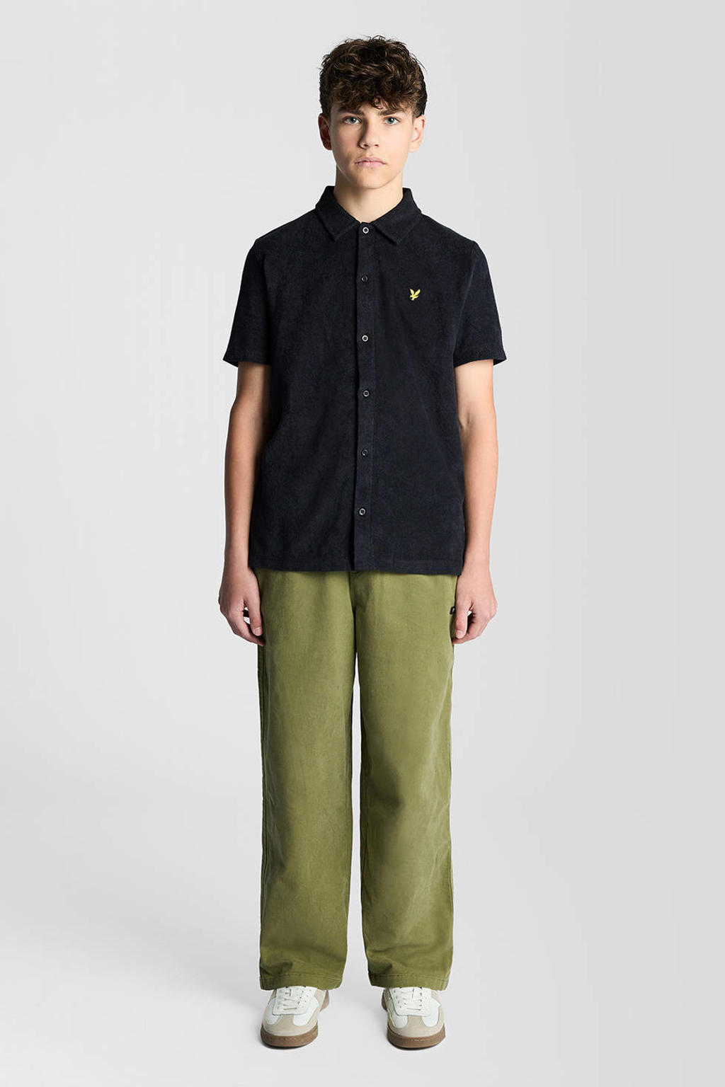 Donkerblauwe jongens Lyle & Scott overhemd van katoen met effen, korte mouwen, polo kraag en knoopsluiting