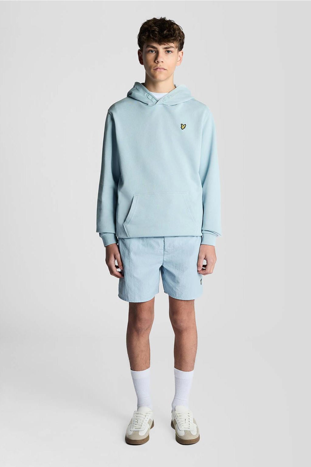 Lichtblauwe jongens Lyle & Scott hoodie van sweat materiaal met effen, lange mouwen en capuchon