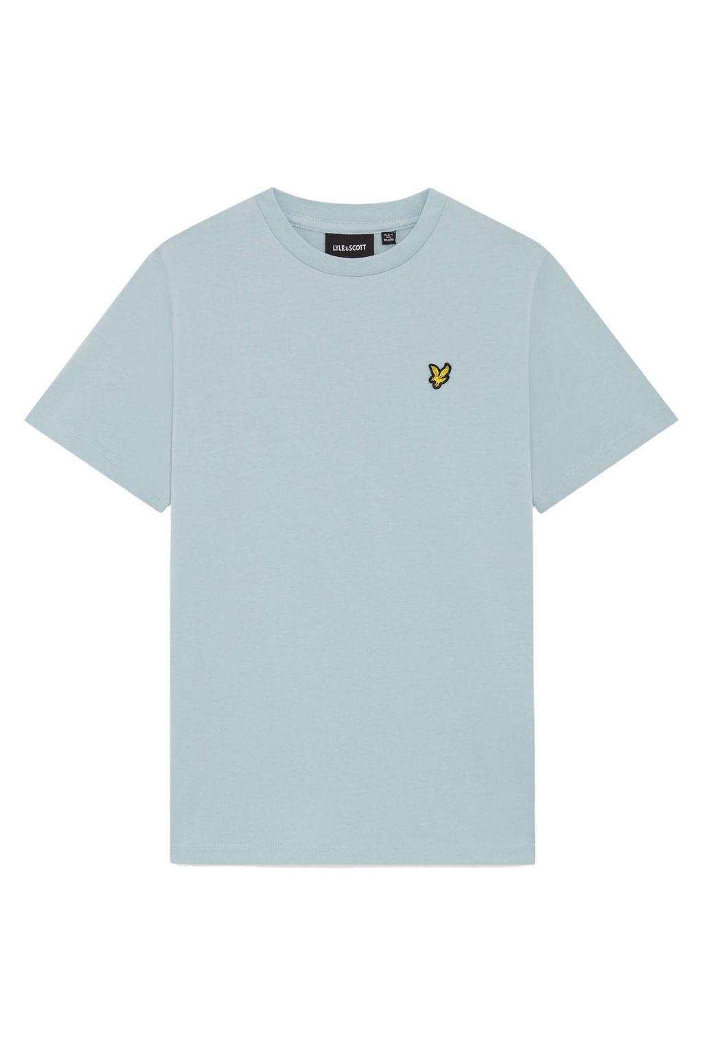 Blauwe jongens Lyle & Scott T-shirt van stretchkatoen met effen, korte mouwen en ronde hals
