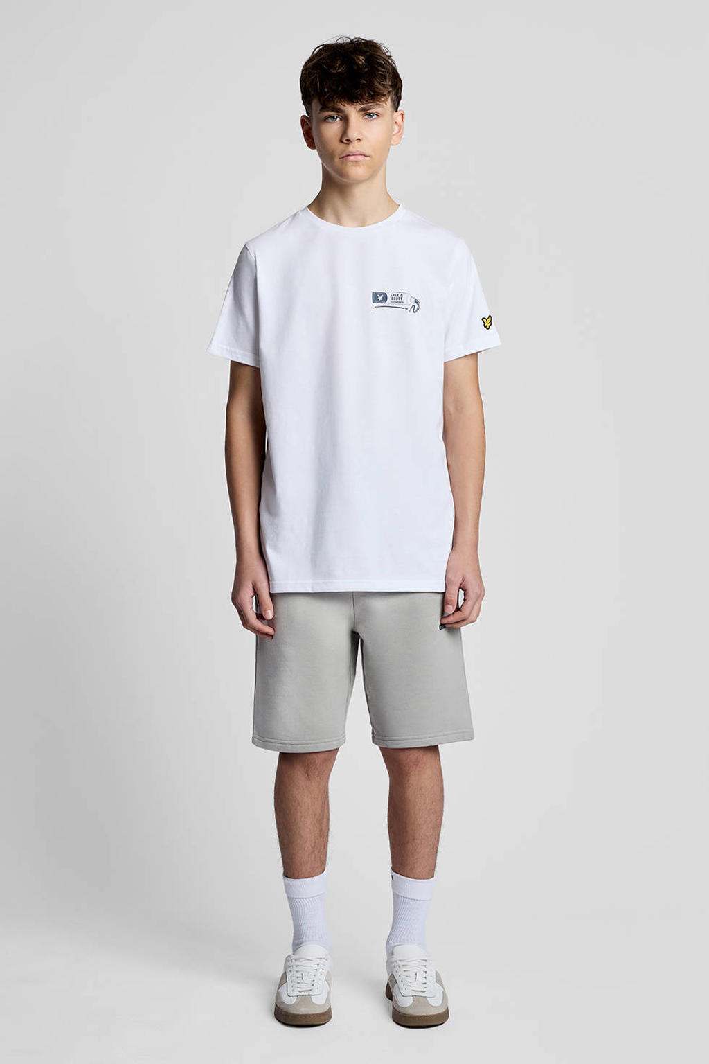 Grijze jongens Lyle & Scott sweatshort met elastische tailleband met koord en effen