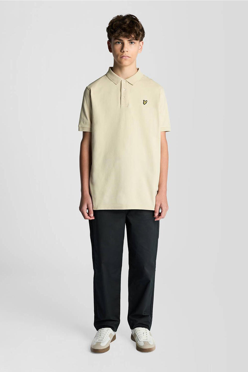 Beige jongens Lyle & Scott polo van katoen met effen, korte mouwen en knoopsluiting