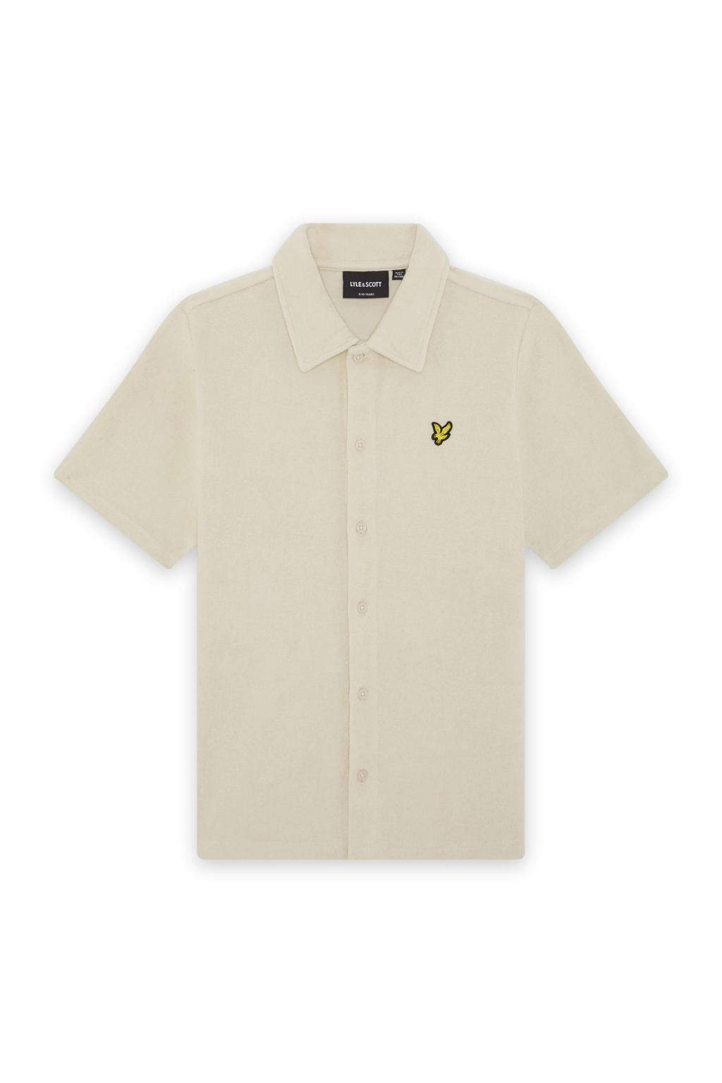 Beige jongens Lyle & Scott overhemd van katoen met effen, korte mouwen, polo kraag en knoopsluiting