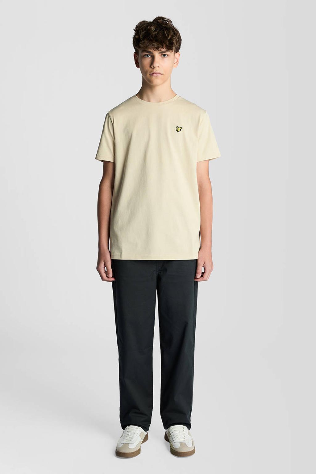 Ecru jongens Lyle & Scott T-shirt van stretchkatoen met effen, korte mouwen en ronde hals