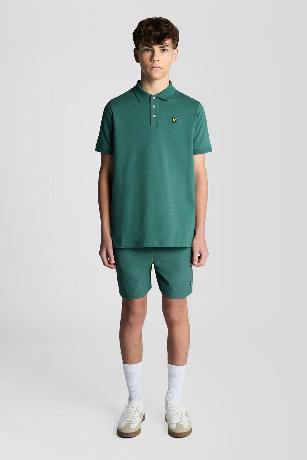 Groene jongens Lyle & Scott polo van katoen met effen, korte mouwen en knoopsluiting