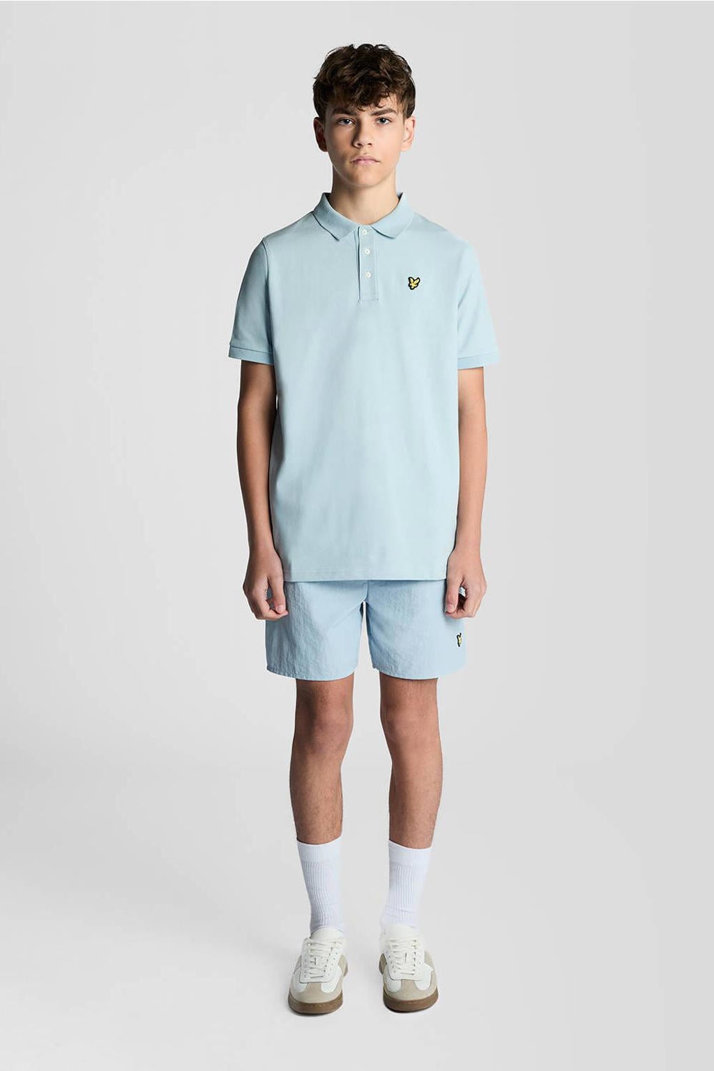 Lichtblauwe jongens Lyle & Scott polo van katoen met effen, korte mouwen en knoopsluiting