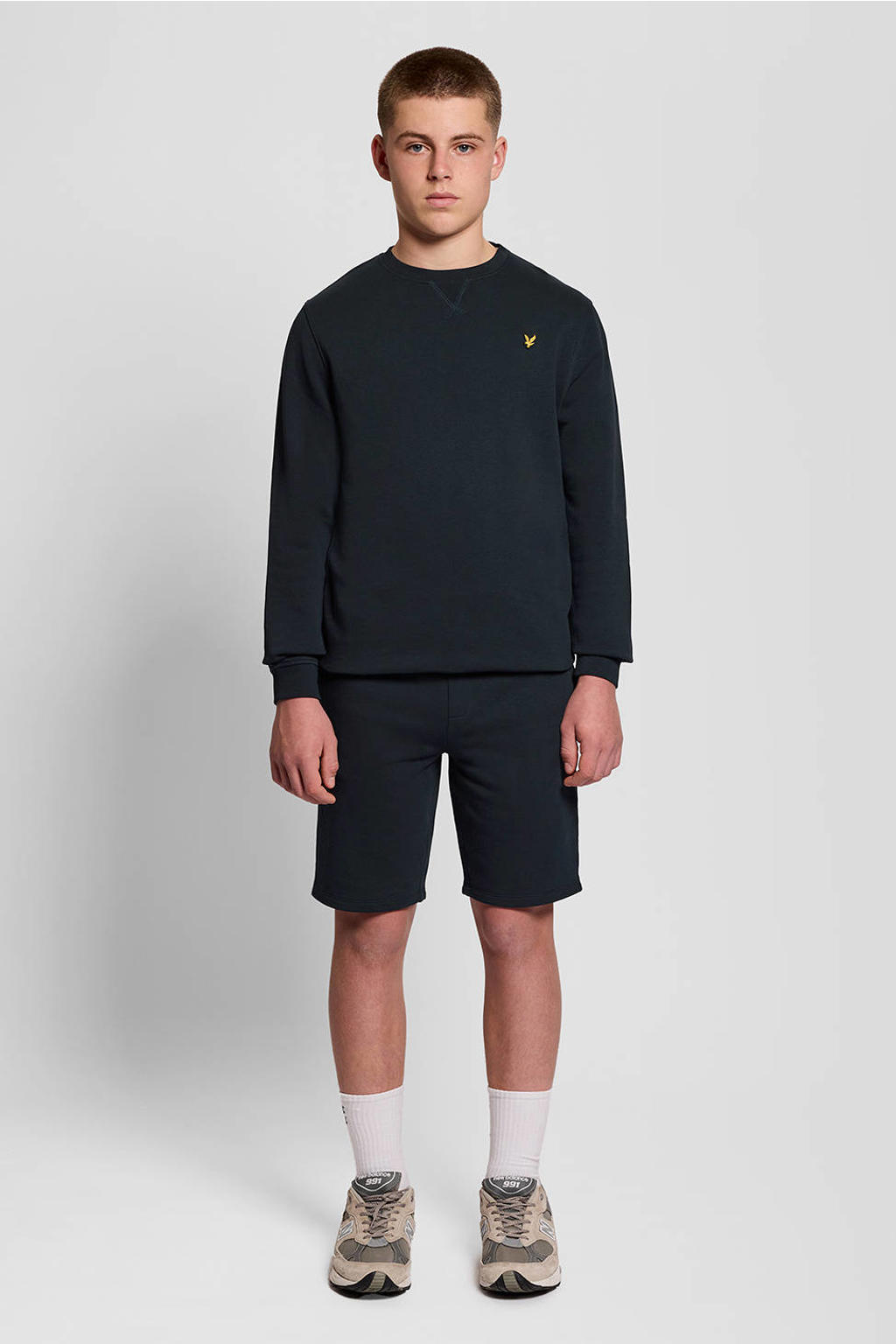 Donkerblauwe jongens Lyle & Scott sweatshort van katoen met regular waist, elastische tailleband met koord en effen