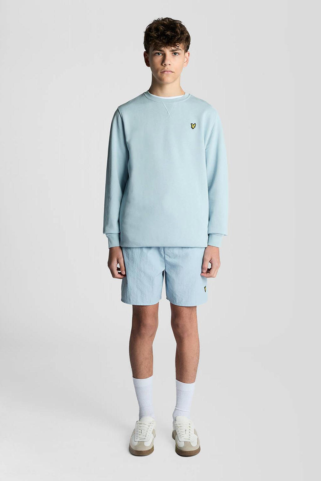 Lichtblauwe jongens Lyle & Scott sweater met effen, lange mouwen en ronde hals