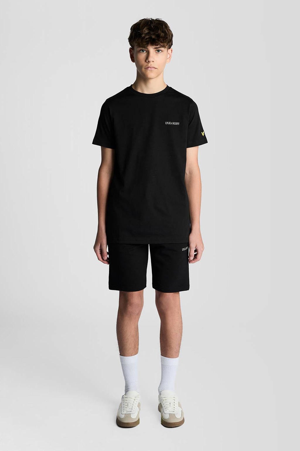 Zwarte jongens Lyle & Scott T-shirt van katoen met effen, korte mouwen en ronde hals