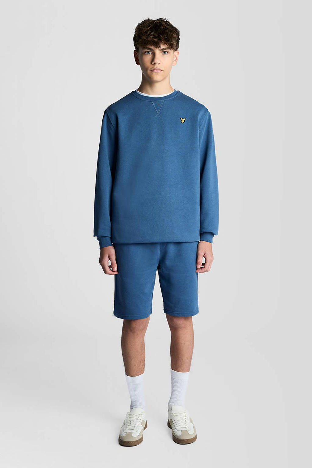 Donkerblauwe jongens Lyle & Scott sweater met effen, lange mouwen en ronde hals