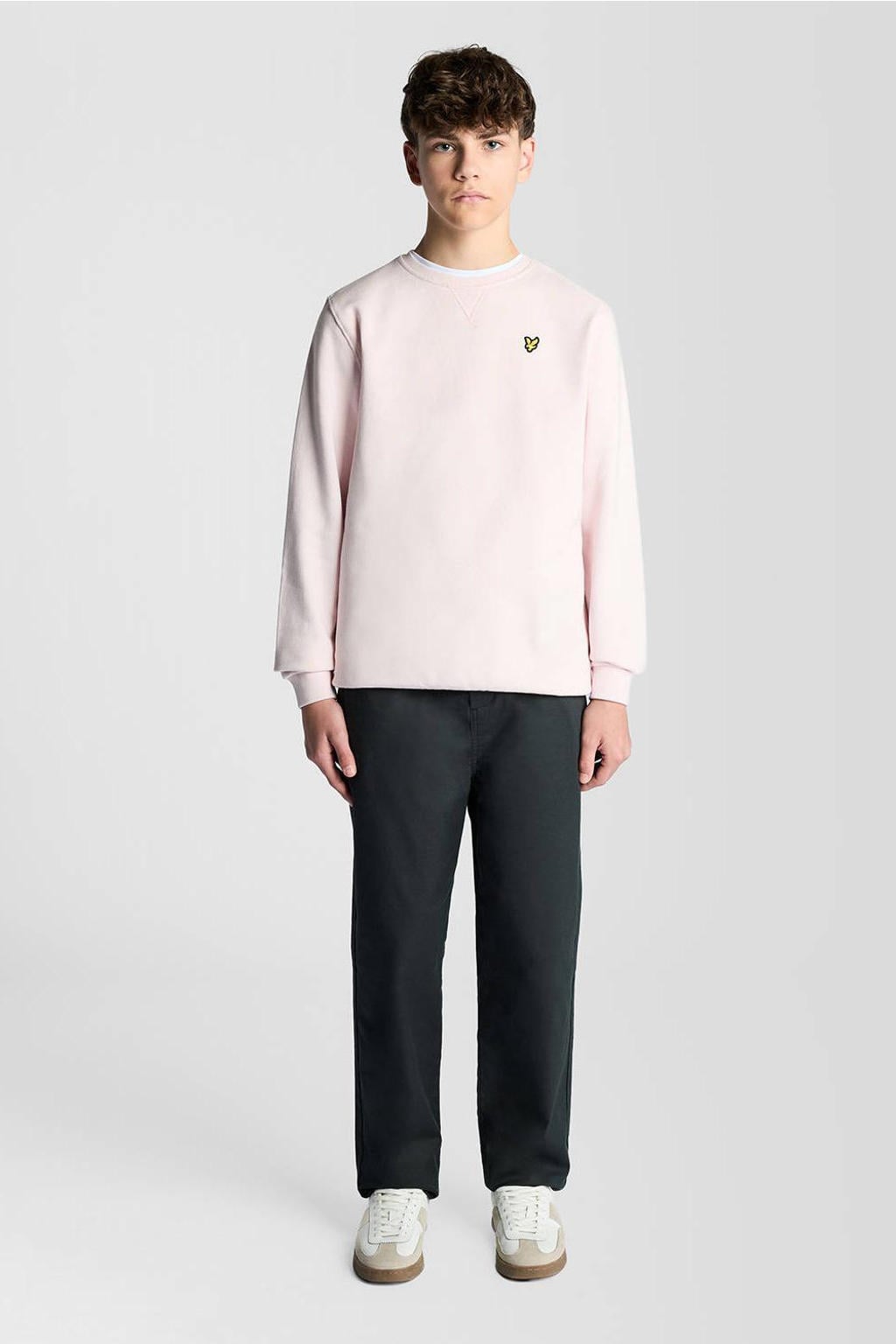 Lichtroze jongens Lyle & Scott sweater met effen, lange mouwen en ronde hals