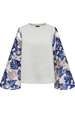 gebloemd top grijs/donkerblauw