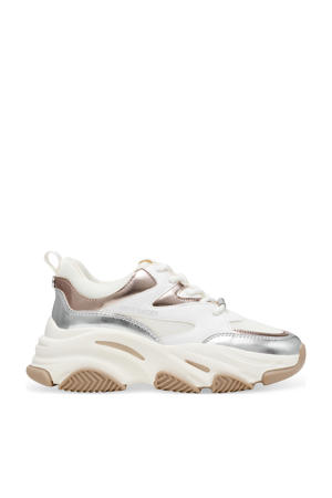 Progressive chunky leren sneakers wit/brons/zilver