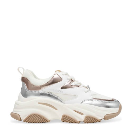 Steve Madden Progressive chunky leren sneakers wit/brons/zilver afbeelding