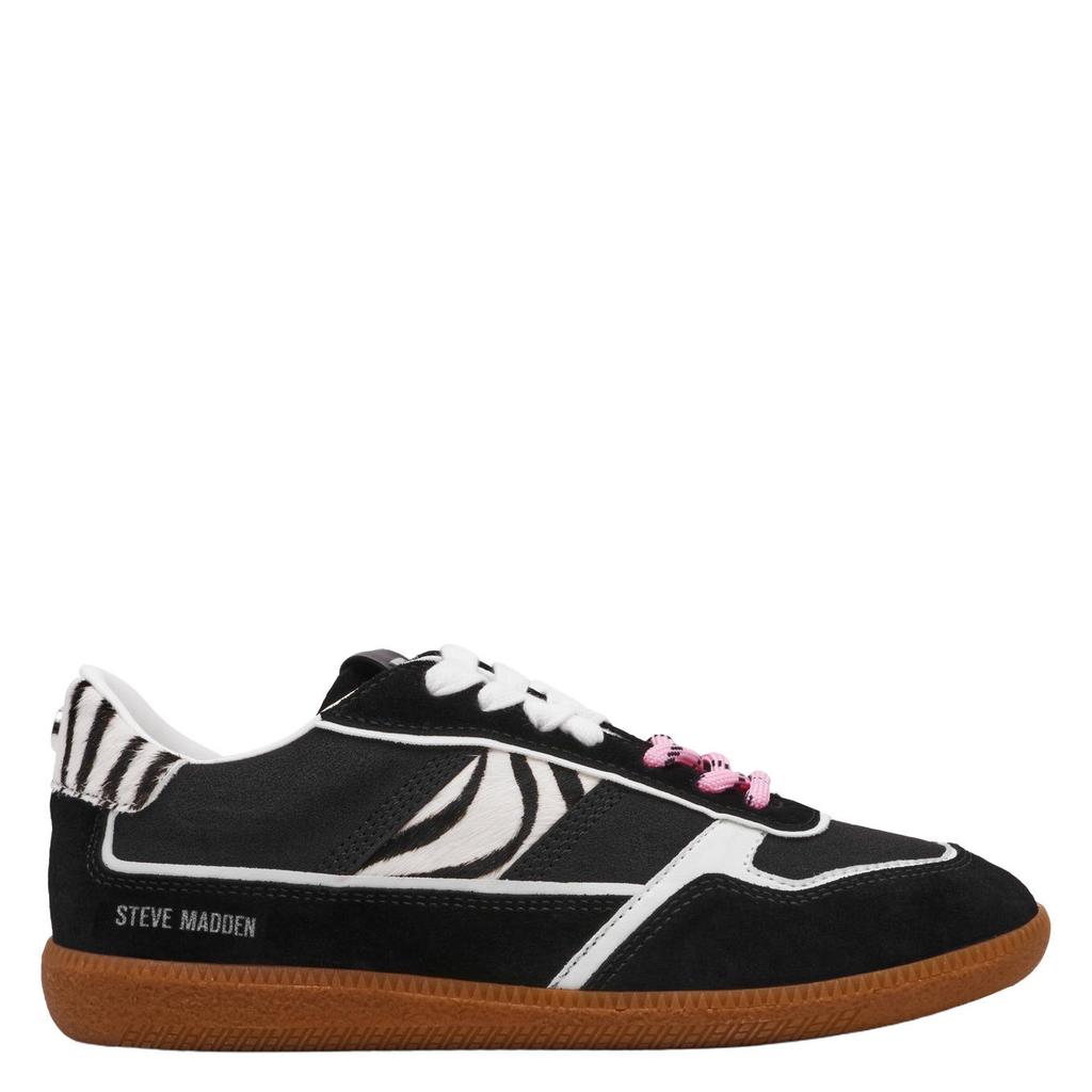 Zwarte dames Steve Madden Augustine suède sneakers zebra met veters