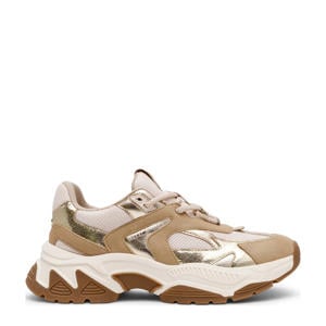 Ample chunky leren sneakers licht brons