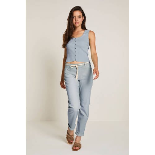 Para Mi denim high waist gestreepte broek lichtblauw afbeelding