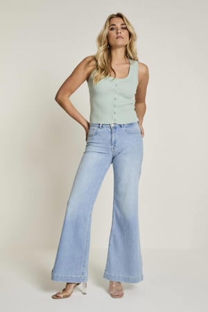 high waist flared jeans light blue denim