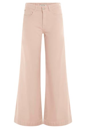 denim high waist flared broek lichtroze