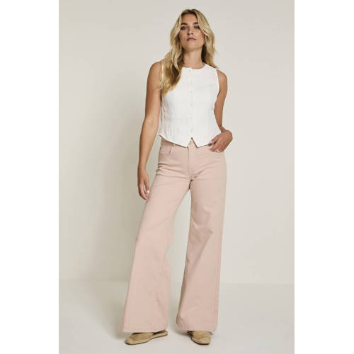 Para Mi denim high waist flared broek lichtroze afbeelding