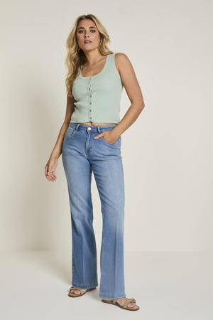 high waist straight leg jeans medium blue denim