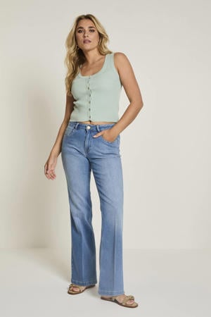 high waist straight leg jeans medium blue denim