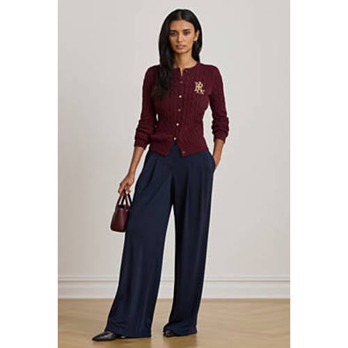 Lauren Ralph Lauren gebreid vest donkerrood met kabels afbeelding