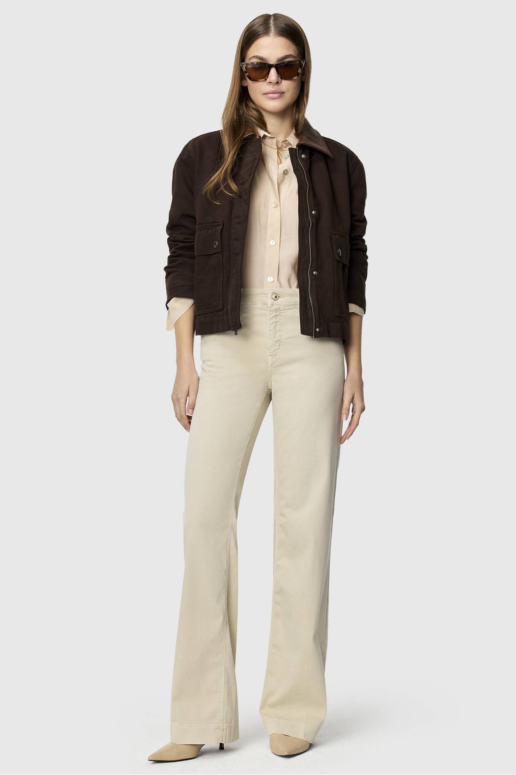Beige dames MAC straight leg jeans van denim met rits- en knoopsluiting en effen