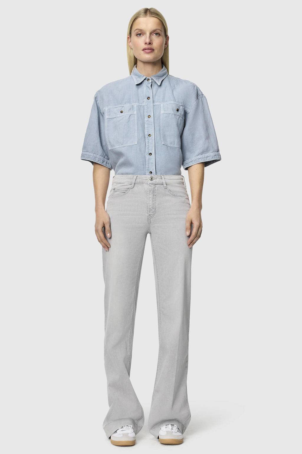 Grey denim dames MAC straight leg jeans van denim met rits- en knoopsluiting en effen