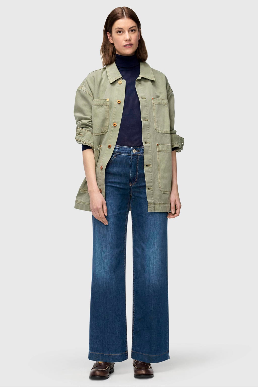 Medium blue denim dames MAC straight leg jeans van denim met rits- en knoopsluiting en effen