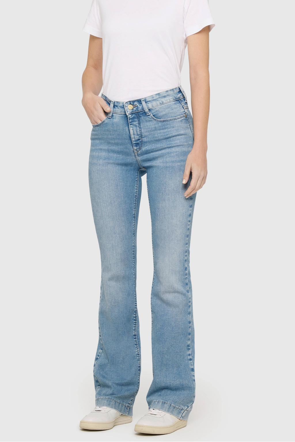 Light blue denim dames MAC straight leg jeans van denim met rits- en knoopsluiting en effen