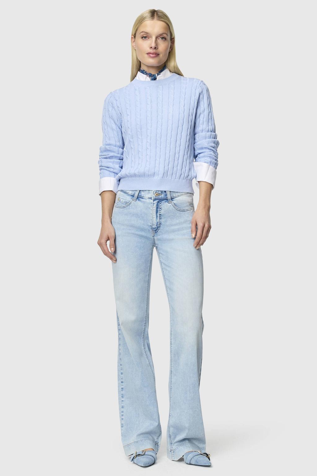 Light blue denim dames MAC straight leg jeans van denim met rits- en knoopsluiting en effen