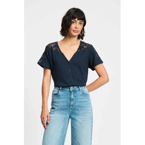 POM Amsterdam blouse donkerblauw crochet afbeelding