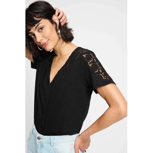 POM Amsterdam blouse zwart crochet afbeelding