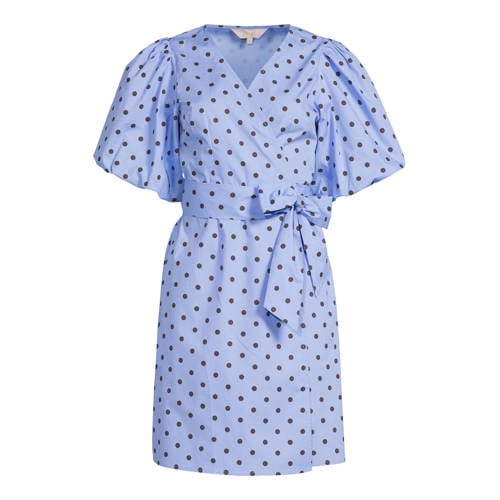 Ruby overslagjurk met pofmouwen blauw/bruin afbeelding