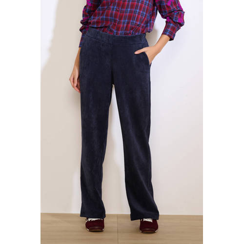 LOLALIZA fluwelen rechtvallend regular waist broek donkerblauw afbeelding
