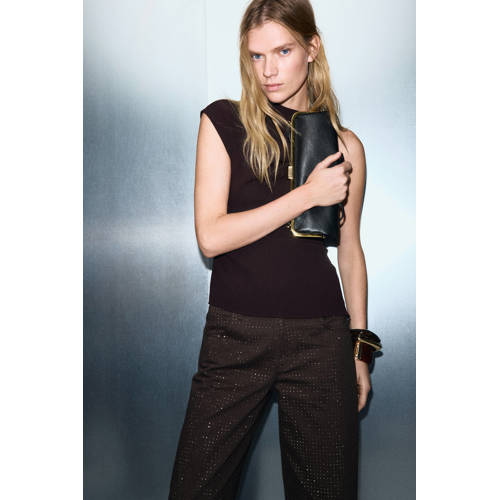 Mango wide leg jeans donkerbruin afbeelding