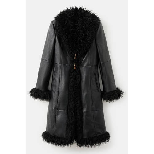 Mango imitatieleren faux fur jas zwart afbeelding