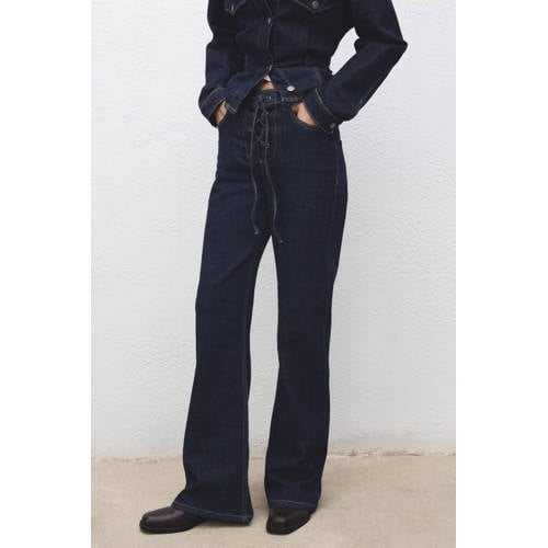 Mango high waist straight leg jeans dark blue denim afbeelding