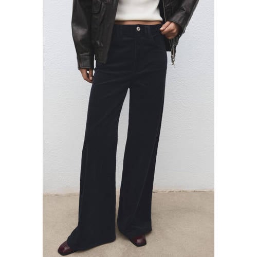 Mango high waist wide leg jeans marineblauw afbeelding