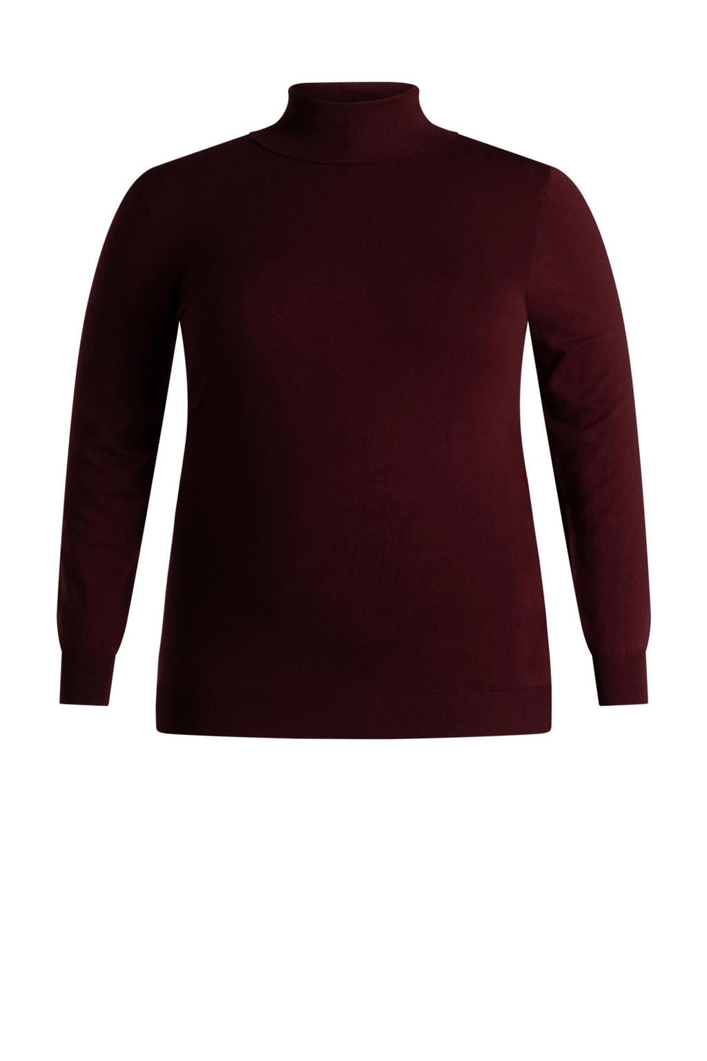 Donkerrode dames Base Level Curvy Plus Size top met effen, lange mouwen en col