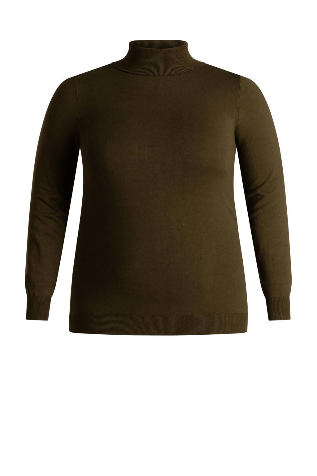 Olijfgroene dames Base Level Curvy Plus Size top met effen, lange mouwen en col