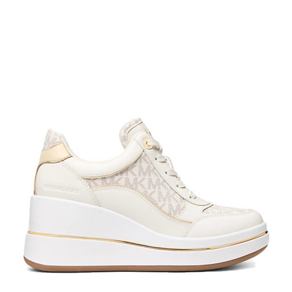 Ecru dames Michael Kors Emmy wedge trainer leren sneakers met veters