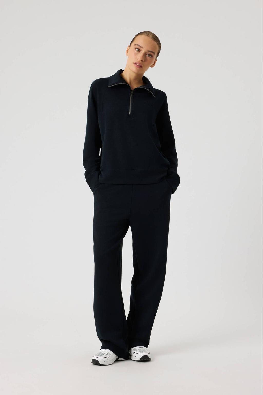 Zwarte dames Björn Borg sweater van lyocell met effen, lange mouwen en opstaande kraag