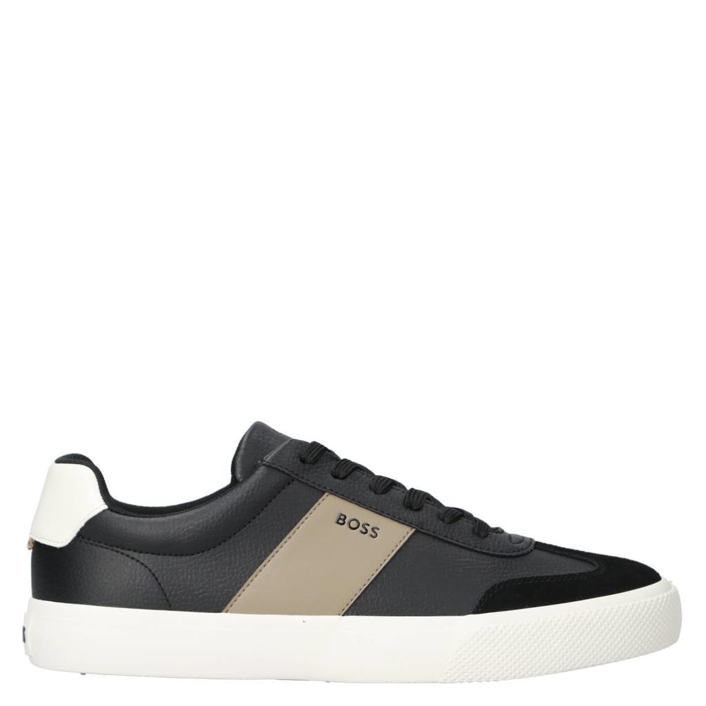 Zwarte heren BOSS Aiden_Tenn sneakers van imitatieleer met veters