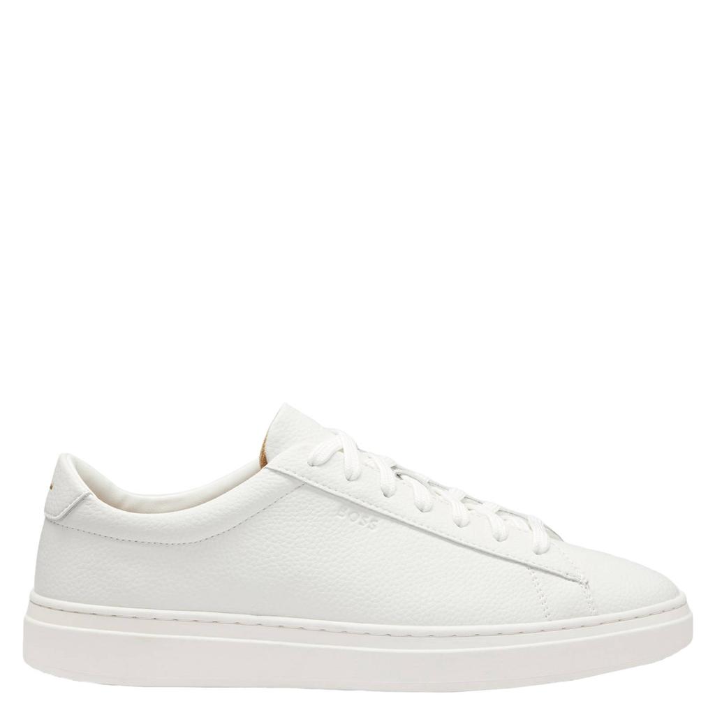 Witte heren BOSS Kieran leren sneakers met veters