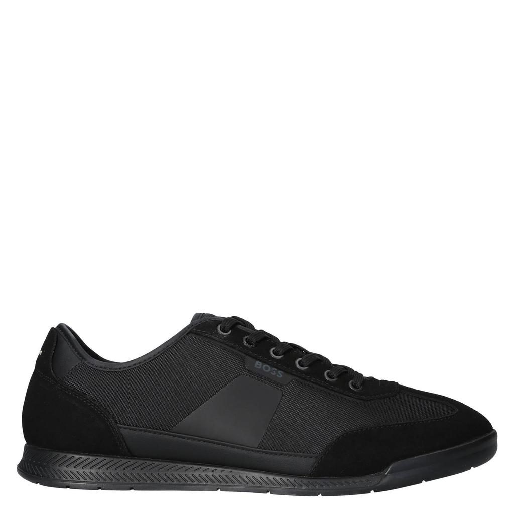 Zwarte heren BOSS Nitan sneakers van nylon, suède en imitatieleer met veters