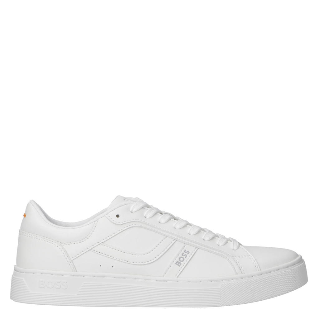 Witte heren BOSS sneakers van imitatieleer met veters